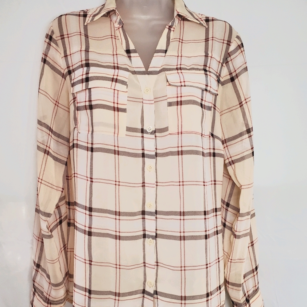 New York & Co Button down blouse- Pink Plaid